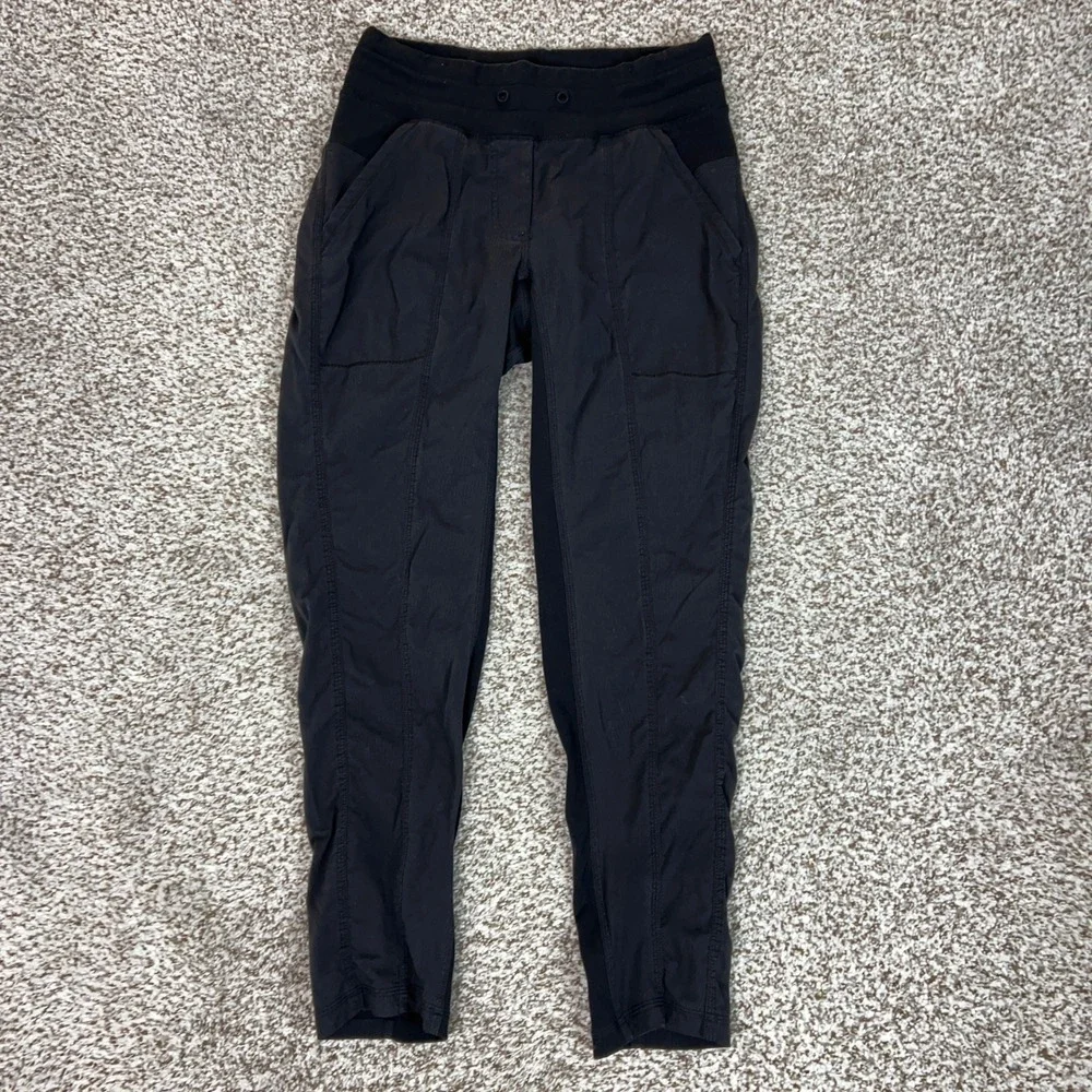 Lululemon Pants Womens 4 Black Activewear Joggers Tapered Ribbed Waist Workout